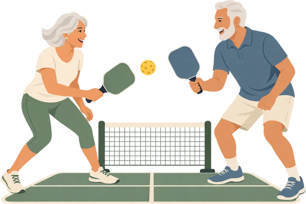 Illustration emblème de Pickleball Seniors, site consacré au sujet : Pickleball pour seniors